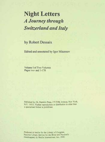  Night letters : a journey through Switzerland and Italy