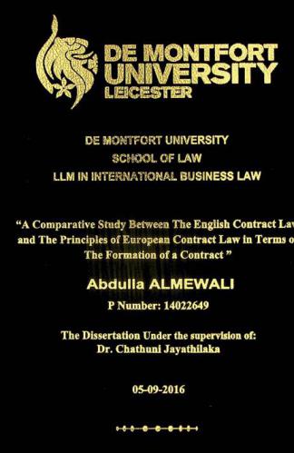  A comparative study between the English contract law and the principles of European contract law in terms of the formation of a contract