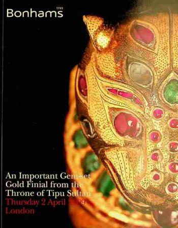  Lot 212 : Islamic & Indian art : an important gem-set gold finial from the throne of Tipu Sultan thursday 2 April 2009 at 2 pm new bond street, London