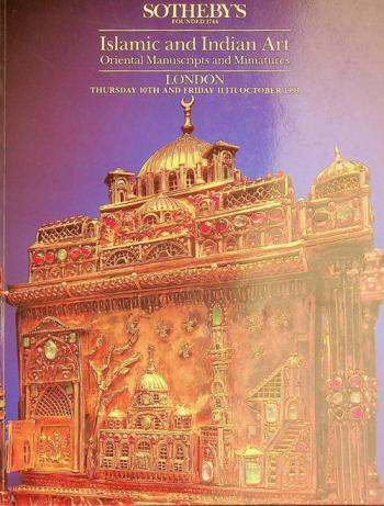  Islamic works of art, day of sale Thursday, 10th October 1991 at 10.30 am : Indian, Himalayan and South-East Asian Art, day of sale Thursday 10th October 1991 at 2.00 pm : Oriental manuscripts and miniatures, day of sale Friday, 11th October 1991 at 10.30 am