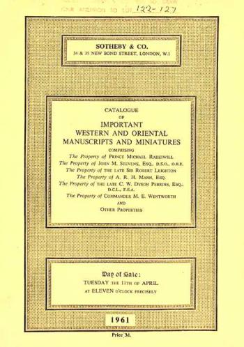  Catalogue of important western and oriental manuscripts and miniatures : day of sale : Tuesday April 11th 1961