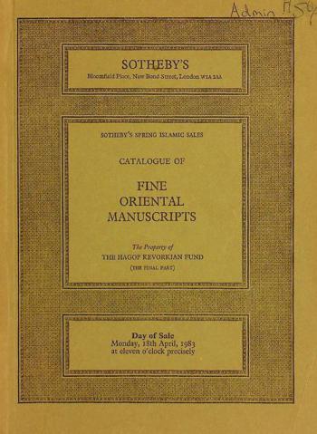 Catalogue of fine oriental manuscripts : the property of the Hagop Kevorkian fund